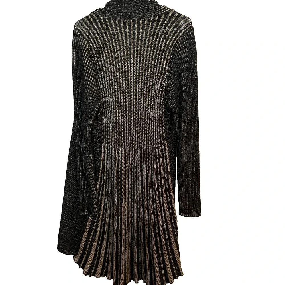 Fever Open-Knit Long‎ Duster Cardigan Long Sleeve Black Cream Sweater Size XS